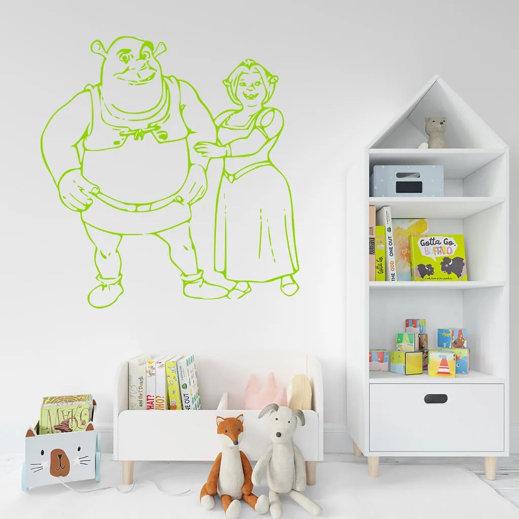Veselá Stena Samolepka Shrek a Fiona Farba: fialová, Veľkosť: 100 x 105 cm