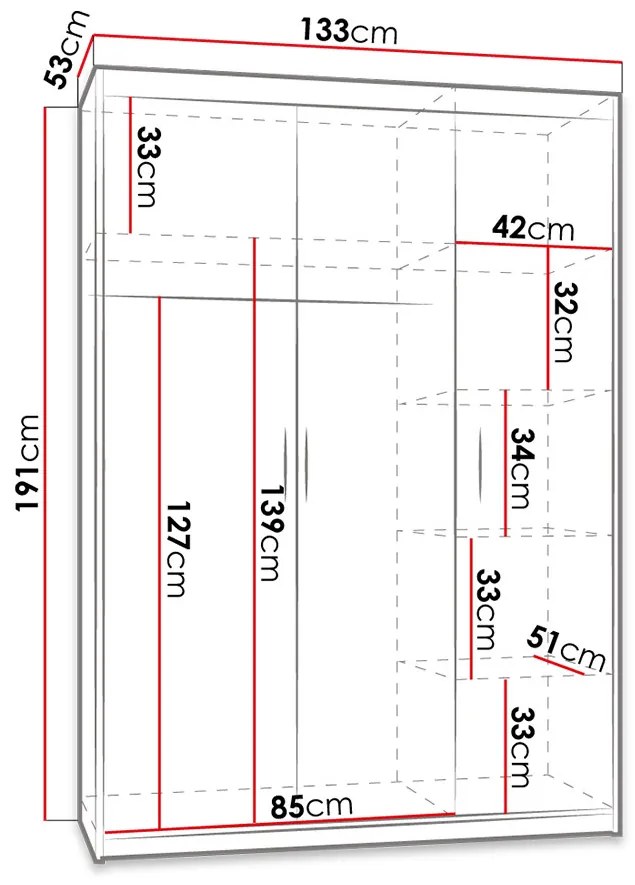Šatníková skriňa Milica 3D (biela). Vlastná spoľahlivá doprava až k Vám domov. 1122601