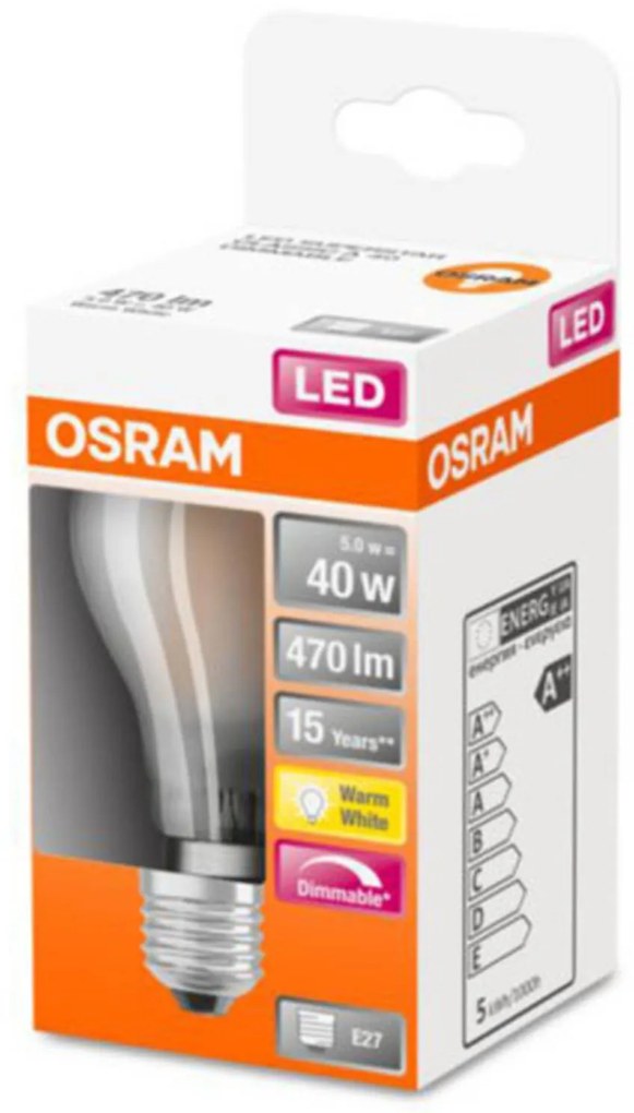 OSRAM Classic A LED žiarovka E27 4,8W 2.700K matná