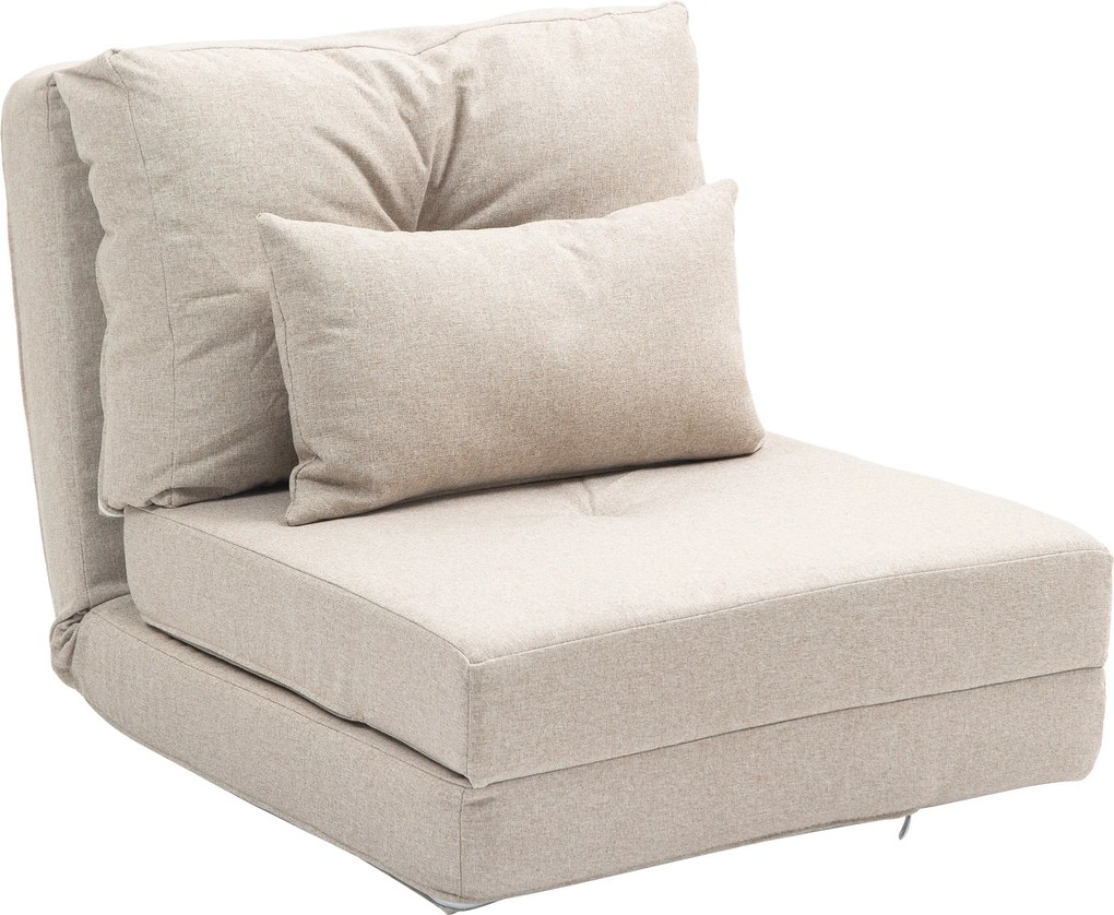 HOMCOM Jednotná Konvertibilná Stolička - Lazy Stolička - Lehátko s Vankúšom, Nastaviteľný Opierok Chrbta - Obývačka, Nosnosť 120 kg, Béžová Látka | Ao