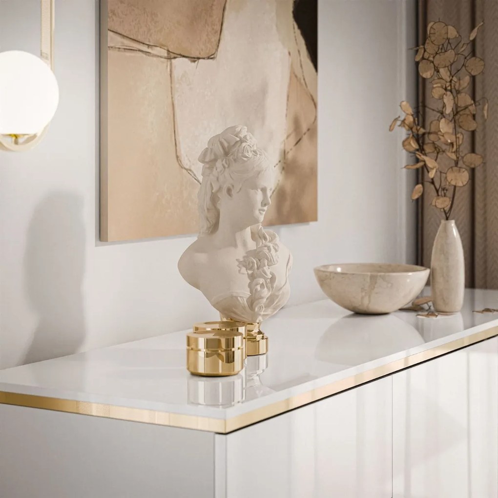 KOMODA NESSIE 2 TROJDVEROVÁ BIELY LESK + ZLATÁ 140 cm