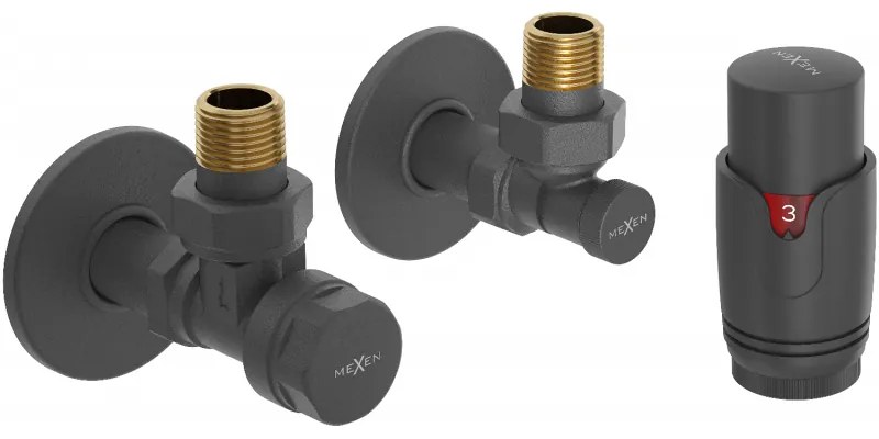 Mexen G00, súprava uhlových ventilov s termostatickou hlavicou a krytkami, antracitová, W901-900-904-66