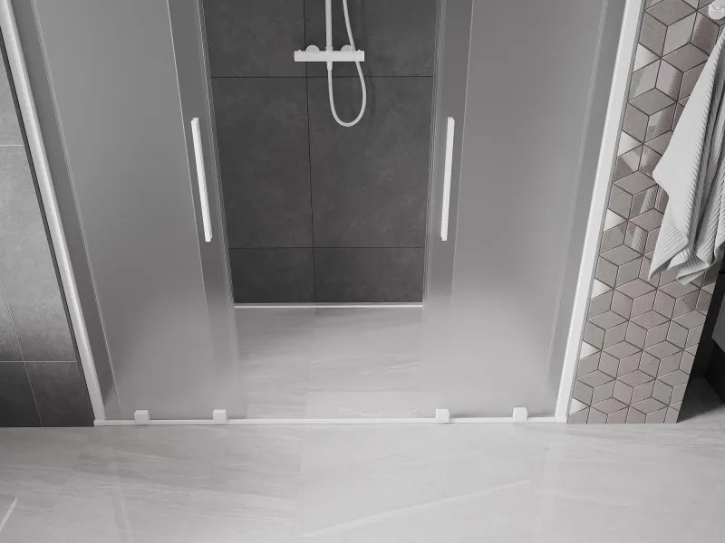 Mexen Velar Duo, posuvné sprchové dvere do otvoru 200 cm, 8mm sklo námraza, biela matná, 871-200-000-32-20