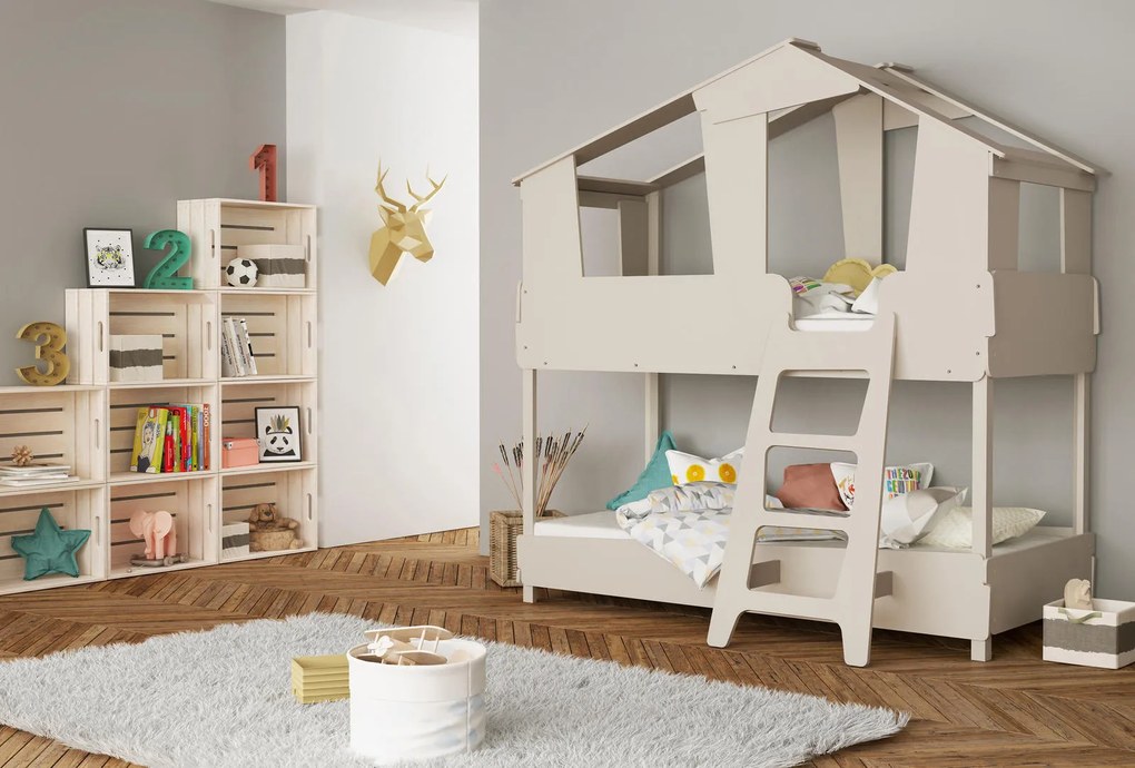 Poschodová posteľ pre dve deti v tvare domčeka Timber