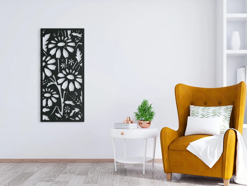 drevko Drevený obraz na stenu Kvety Rozmer obrazu: 44,5 x 20,5 cm, Farba dekorácie: Čierna