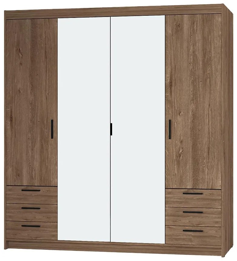 Skriňa Elena 4D 6S dub lefkas/zrkadlo