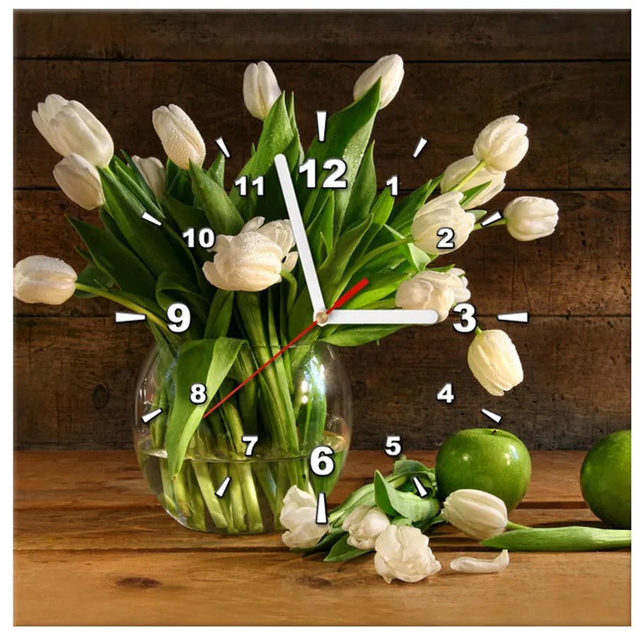 Gario Obraz s hodinami Očarujúce biele tulipány Rozmery: 40 x 40 cm
