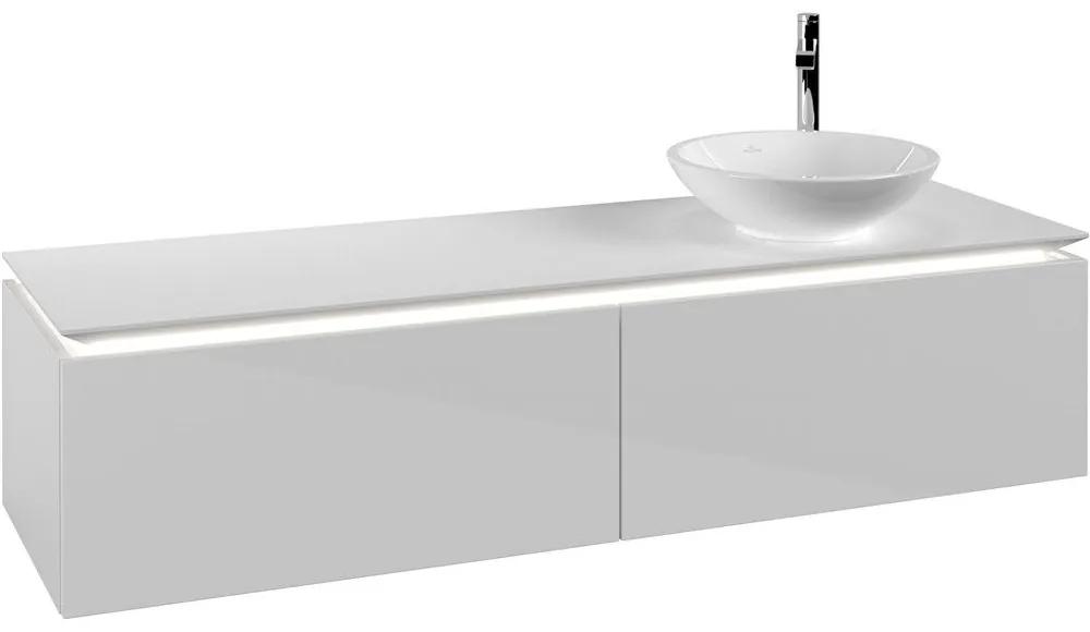 VILLEROY &amp; BOCH Legato závesná skrinka pod umývadlo na dosku (umývadlo vpravo), 2 zásuvky, s LED osvetlením, 1600 x 500 x 380 mm, Glossy White, B597L0DH