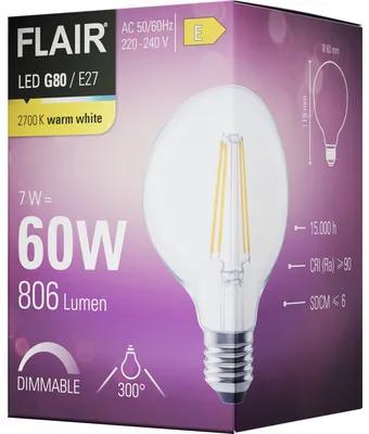 LED žiarovka FLAIR G80 E27 7W/60W 806lm 2700K číra stmievateľná