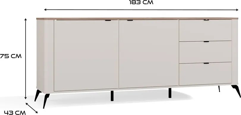 Komoda CORDOBA 2D3S kašmír/dub Castello