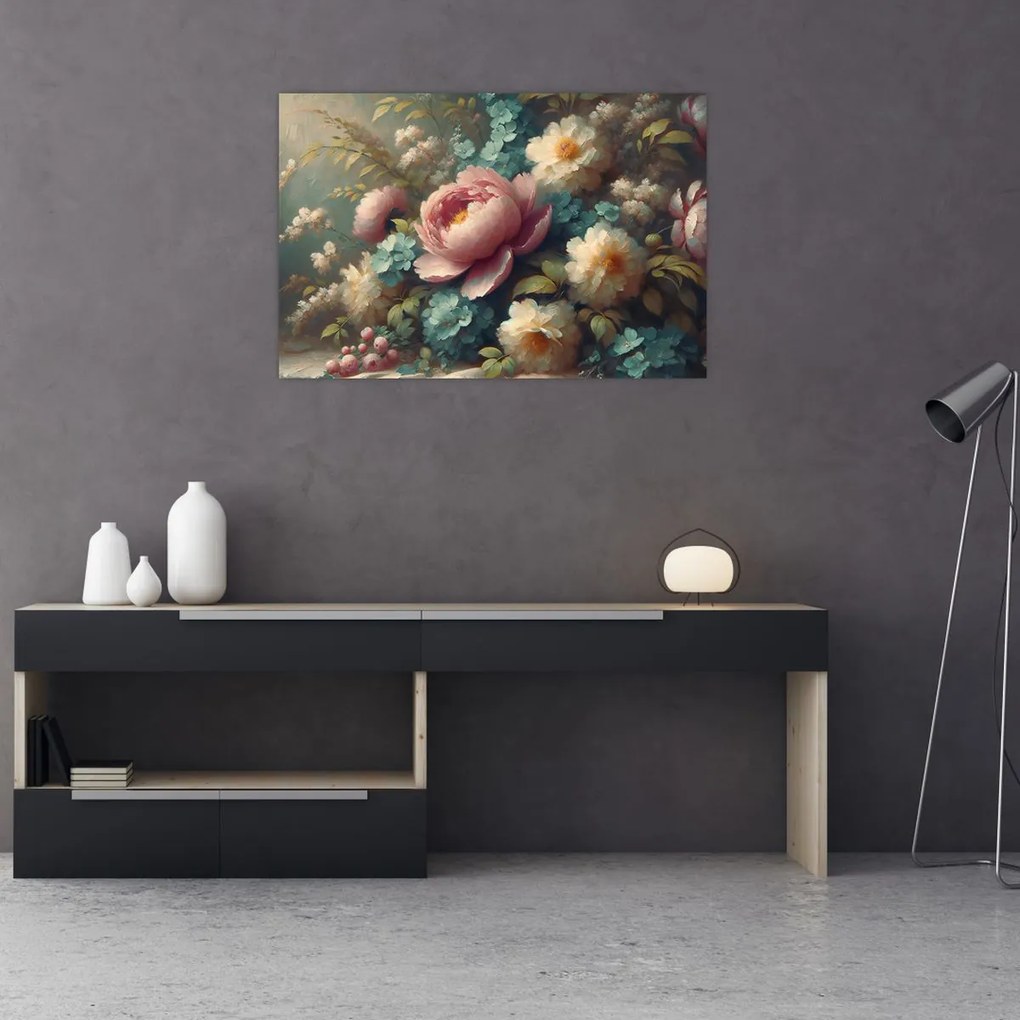 Obraz - Zátišie s kvetmi - maľba (90x60 cm)
