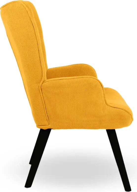 Kreslo ušiak CORDU + taburet — masív, manšestr, čierna / horčicová