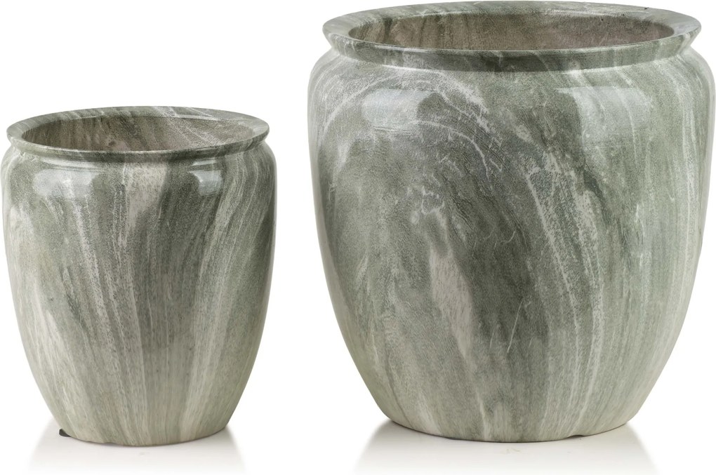 Sada 2 ks keramických květináčů NEVA MARBLE I zelená/šedá