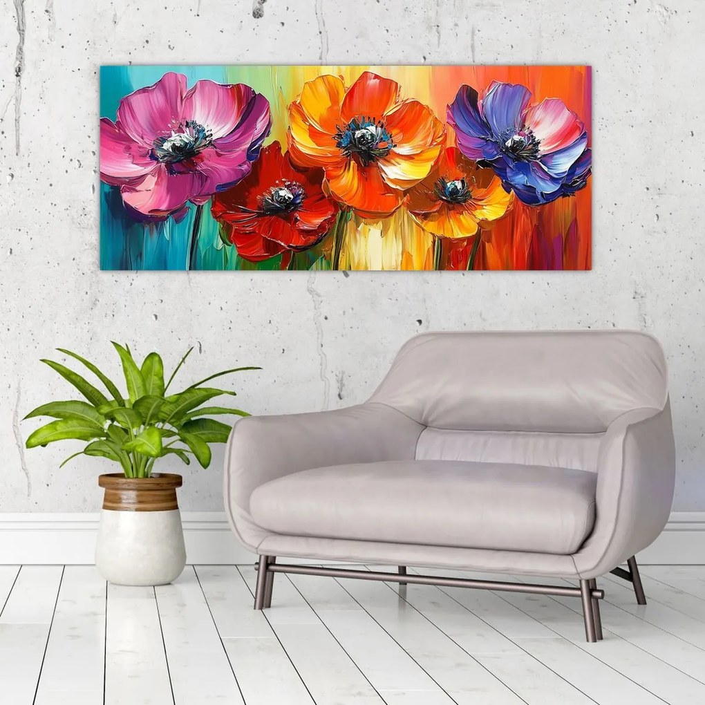 Obraz - Päť pestrofarebných kvetov (120x50 cm)