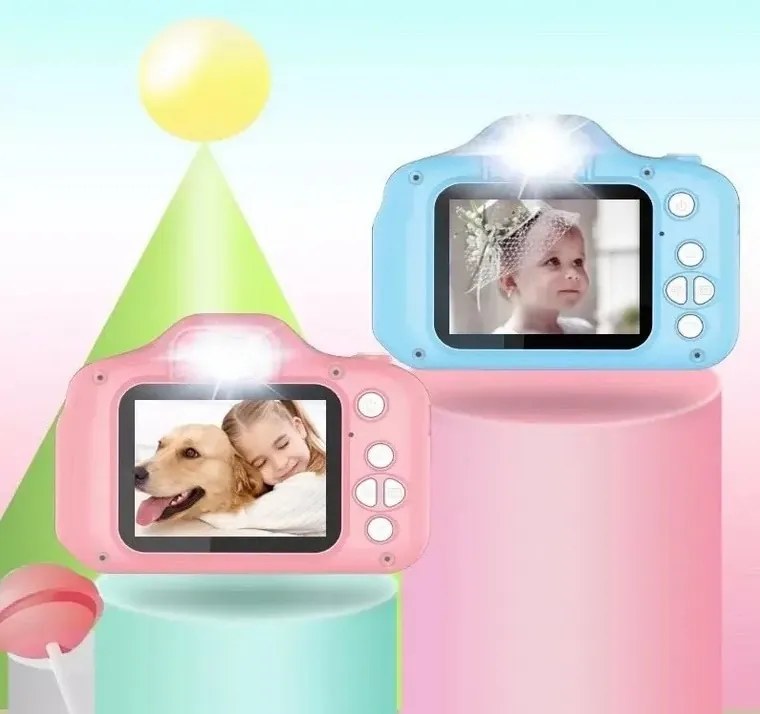 Dětský digitální fotoaparát se silikonovým obalem v podobě kočičky - růžový