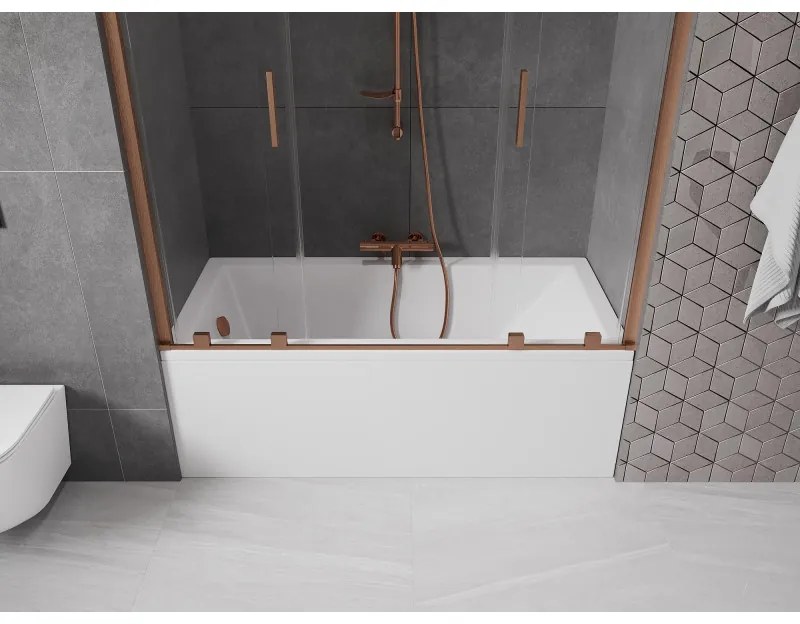 Mexen Velar Duo, 2-krídlová posuvná vaňová zástena 150 x 150 cm, 8mm číre sklo, medený matný profil, 896-150-000-02-65