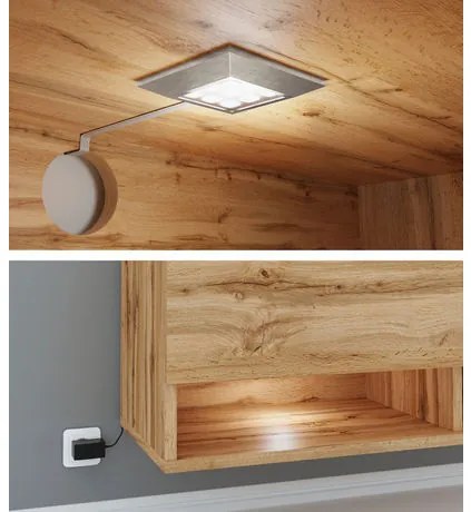 TV stolík/skrinka Adenik 180 MDF, Farby: biela / biela fala, Osvetlenie: osvetlenie LED RGB - farebné