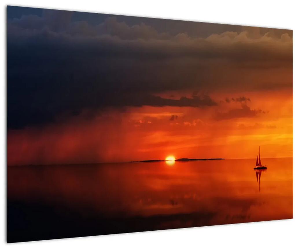 Obraz západu slnka s plachetnicou (90x60 cm)