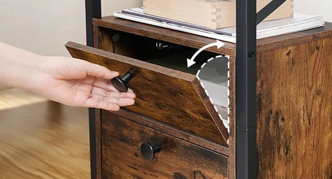 Noční stolek Vasagle Zrava s nabíjecí stanicí 60 cm hnědý/černý