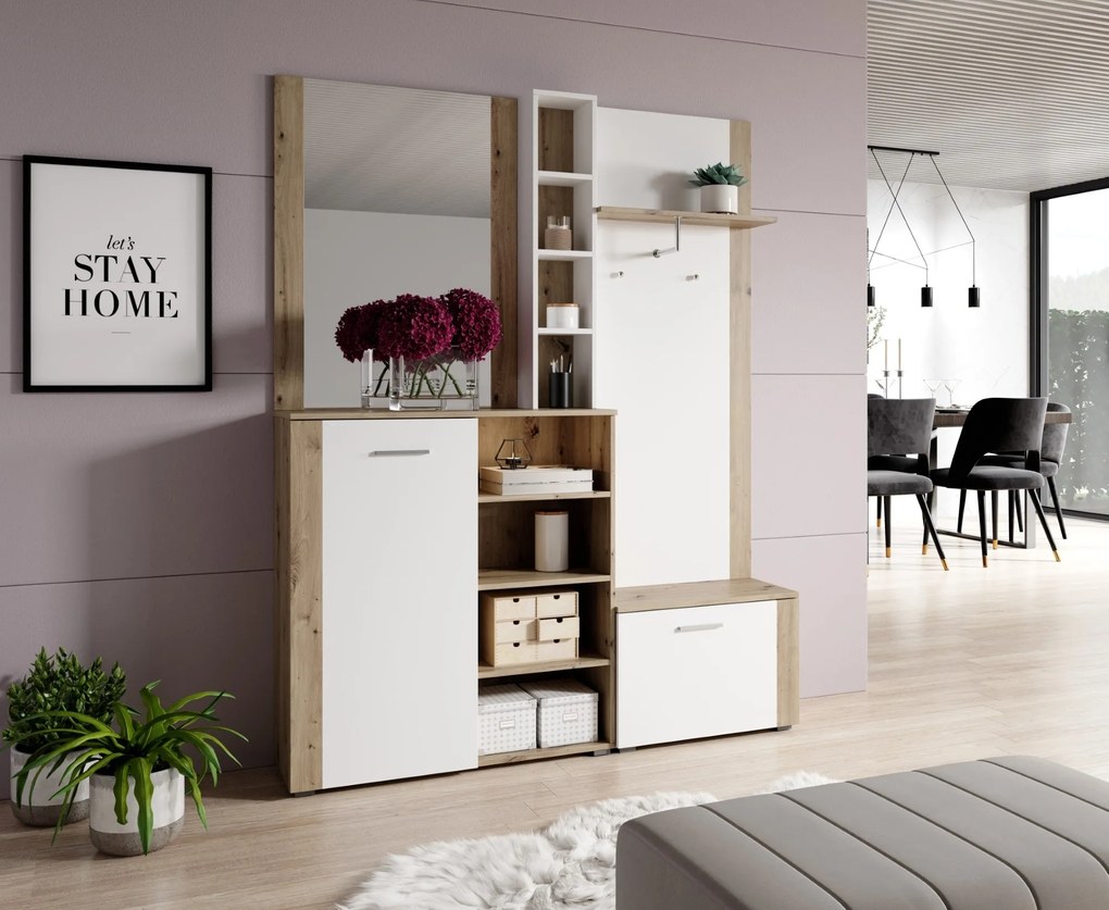 Predsieňová stena Barry 150 cm dub artisan/biela