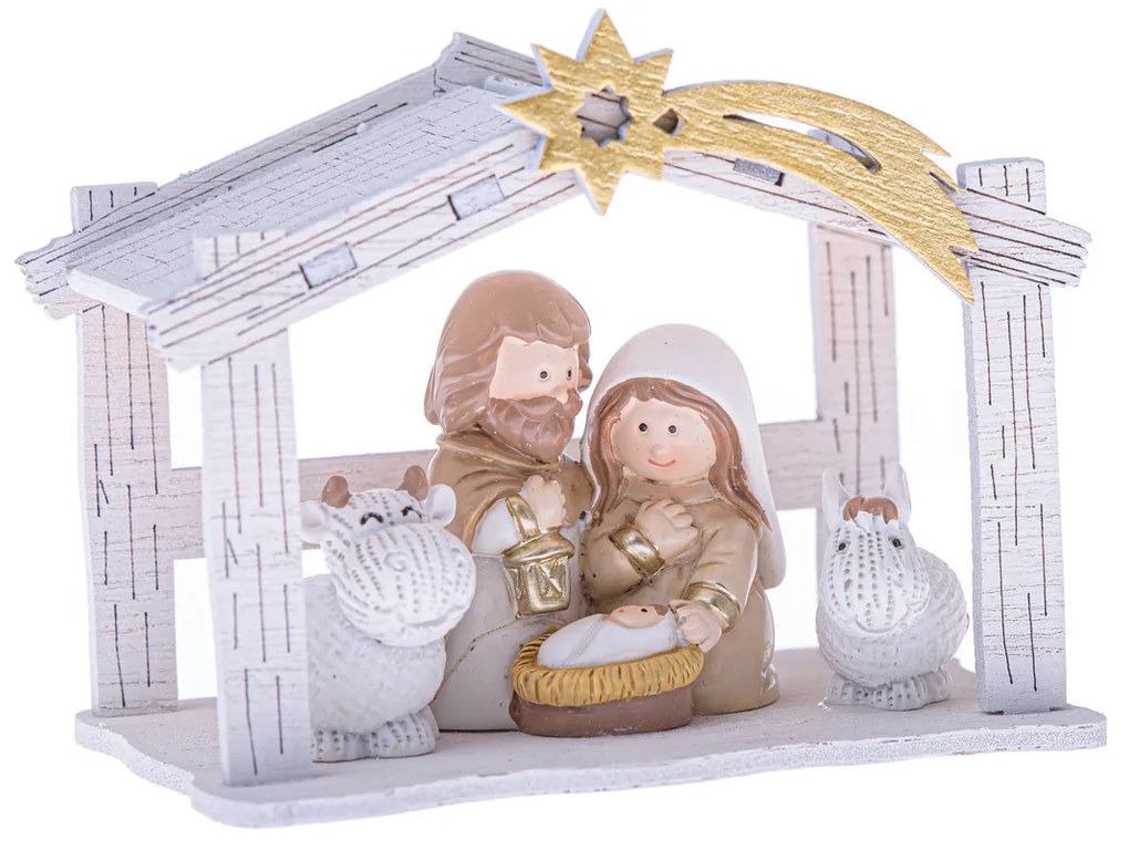 Vianočný betlehem s kométou 9,5 x 7,2 x 6 cm,biely
