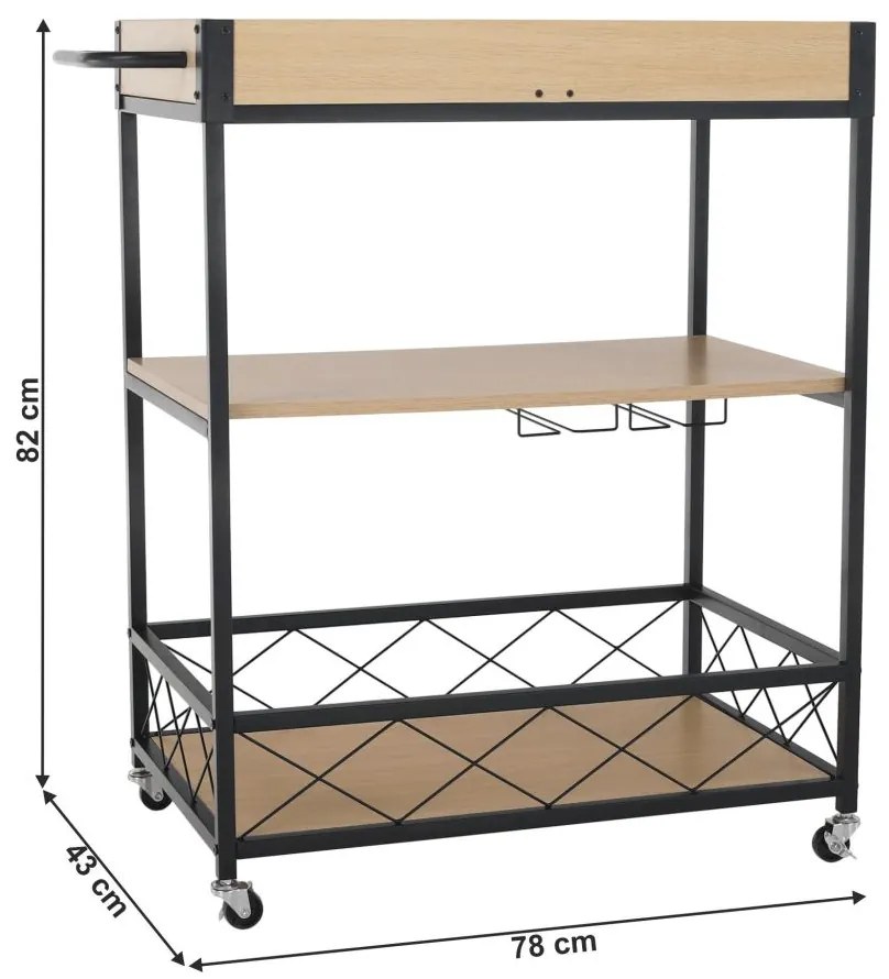 Tempo Kondela Servírovací vozík, čierna/dub svetlý, VINITA
