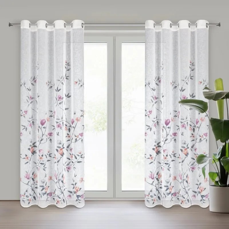 Dekorstudio Dekoračný etamínový záves ANTEA s kvetinovým motívom 140x250cm