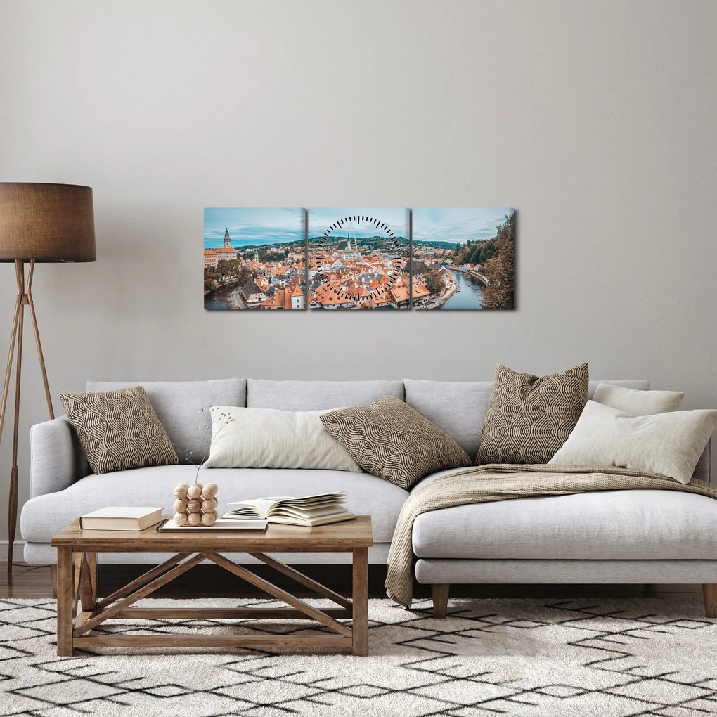 Obraz - Český Krumlov (s hodinami) (90x30 cm)