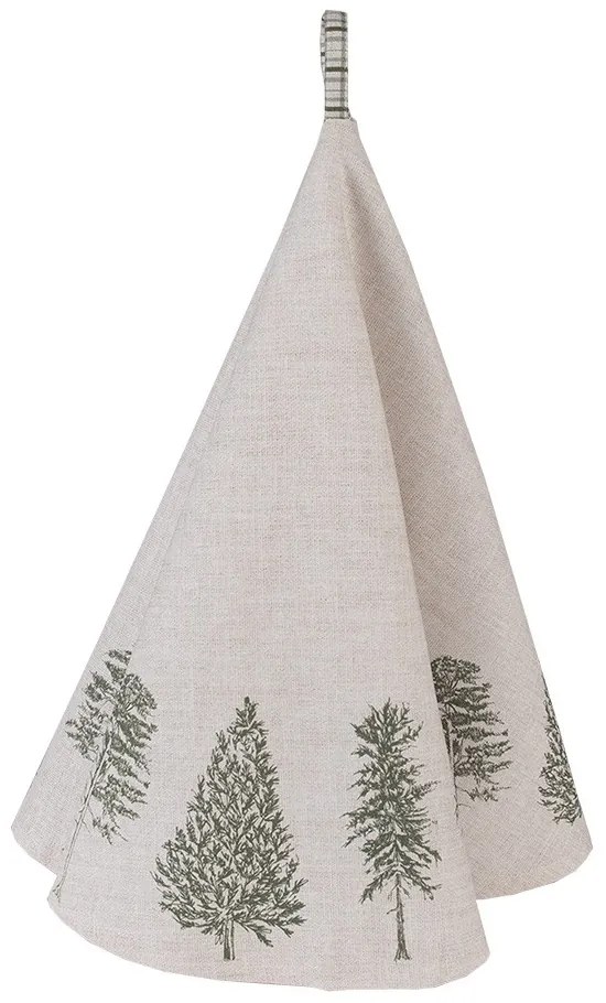 Béžová bavlnená okrúhla utierka so stromčekmi Natural Pine Trees - Ø 80 cm