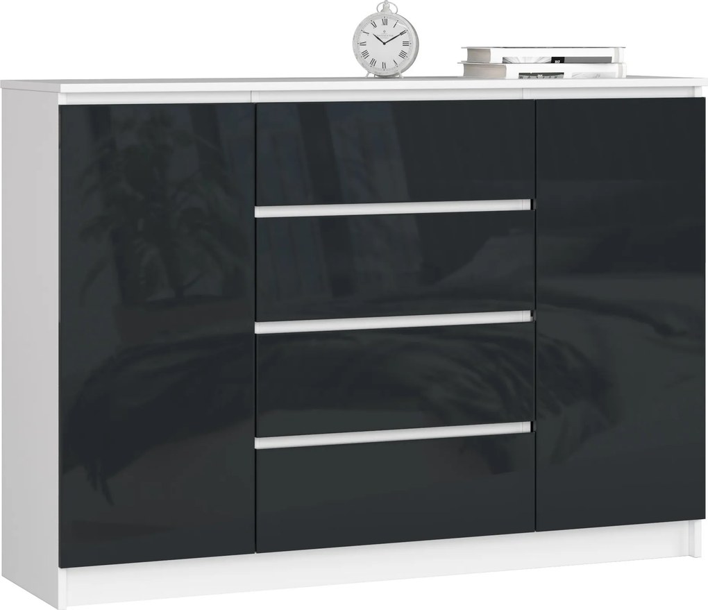 Komoda Rollo Z 140 cm grafit lesk/bílá