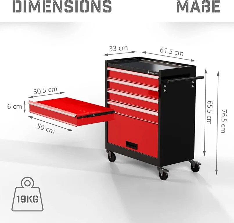 TIMBERTECH Vozík na kolieskach, 4 zásuvky s vložkami