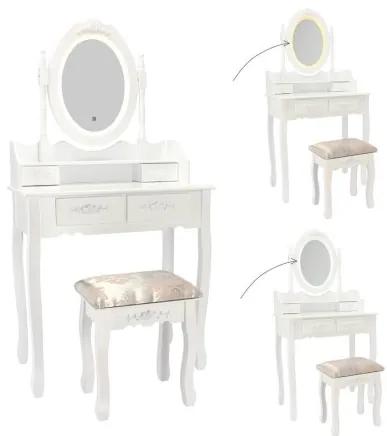 Sammer Toaletný stolík v bielej farbe s LED zrkadlom a taburetkou PHO3992LED