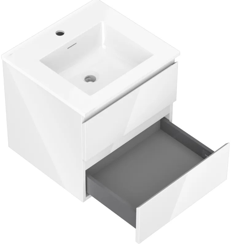 Mexen Orio, kúpeľňová skrinka 50 cm s umývadlom Otis, 2 zásuvky, biela lesklá, 91A10-05047-2-BFF00-W18M00