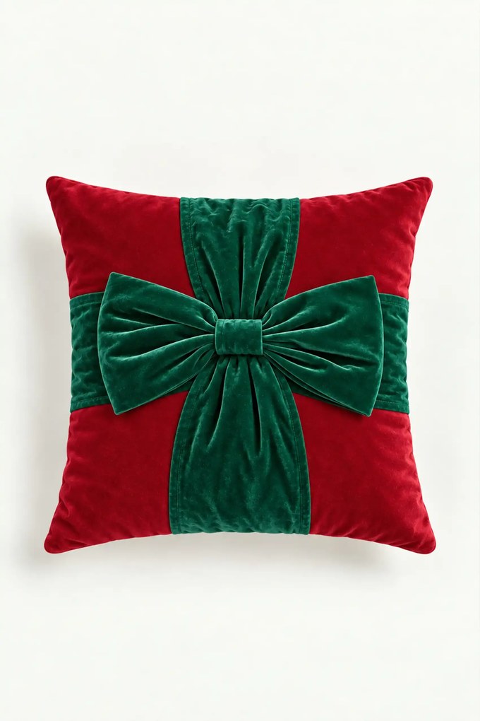 Velúrová obliečka na vankúš CHRISTMAS BOW červená 45x45 cm