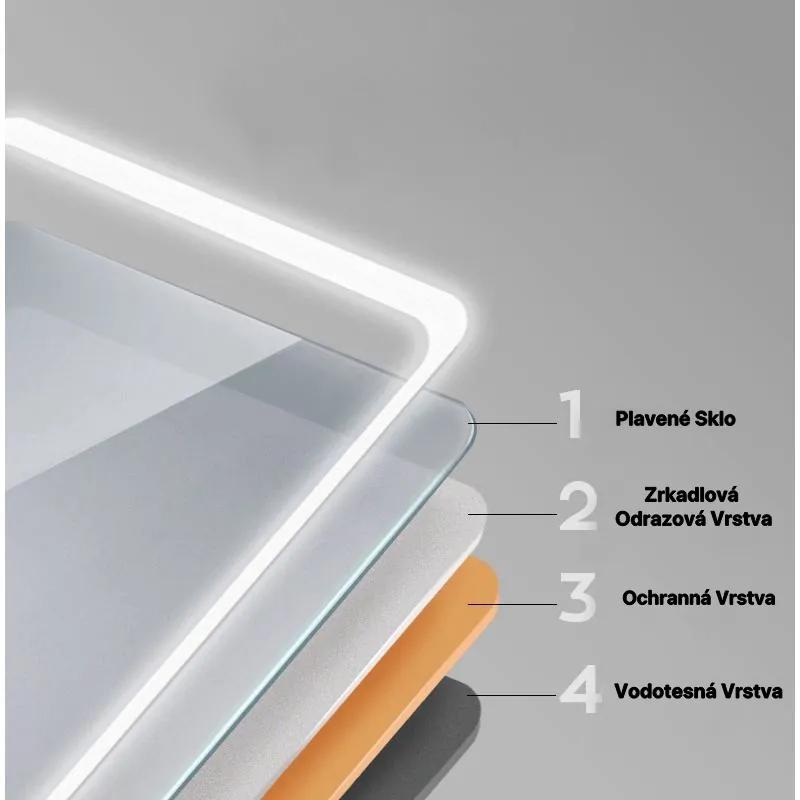 D‘Eluxe - LED ZRKADLÁ - Zrkadlo s LED osvetlením SINGLE TOUCH PS33K 0-100cm LED zrkadlo dotykové 5 studená biela nástenná 50 70 50x70