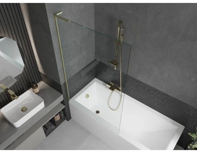 Mexen Next L, 1-krídlová vaňová zástena 100 x 150 cm, 6mm číre sklo, zlatý matný profil, 895-100-000-03-00-55