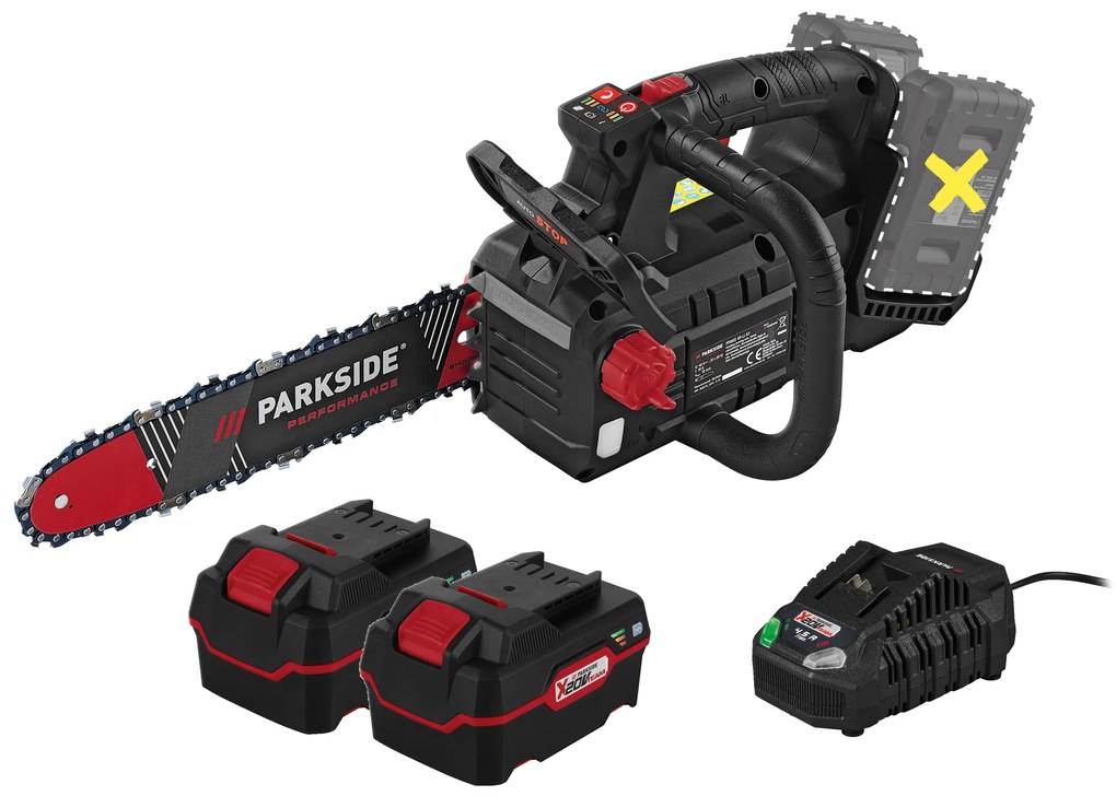 Parkside Performance® Aku prerezávacia píla na stromy Ppaks 40-Li A1 + Akumulátor 20 V/4 Ah, 2 kusy + Nabíjačka na akumulátor 20 V/4,5 A (800010669)
