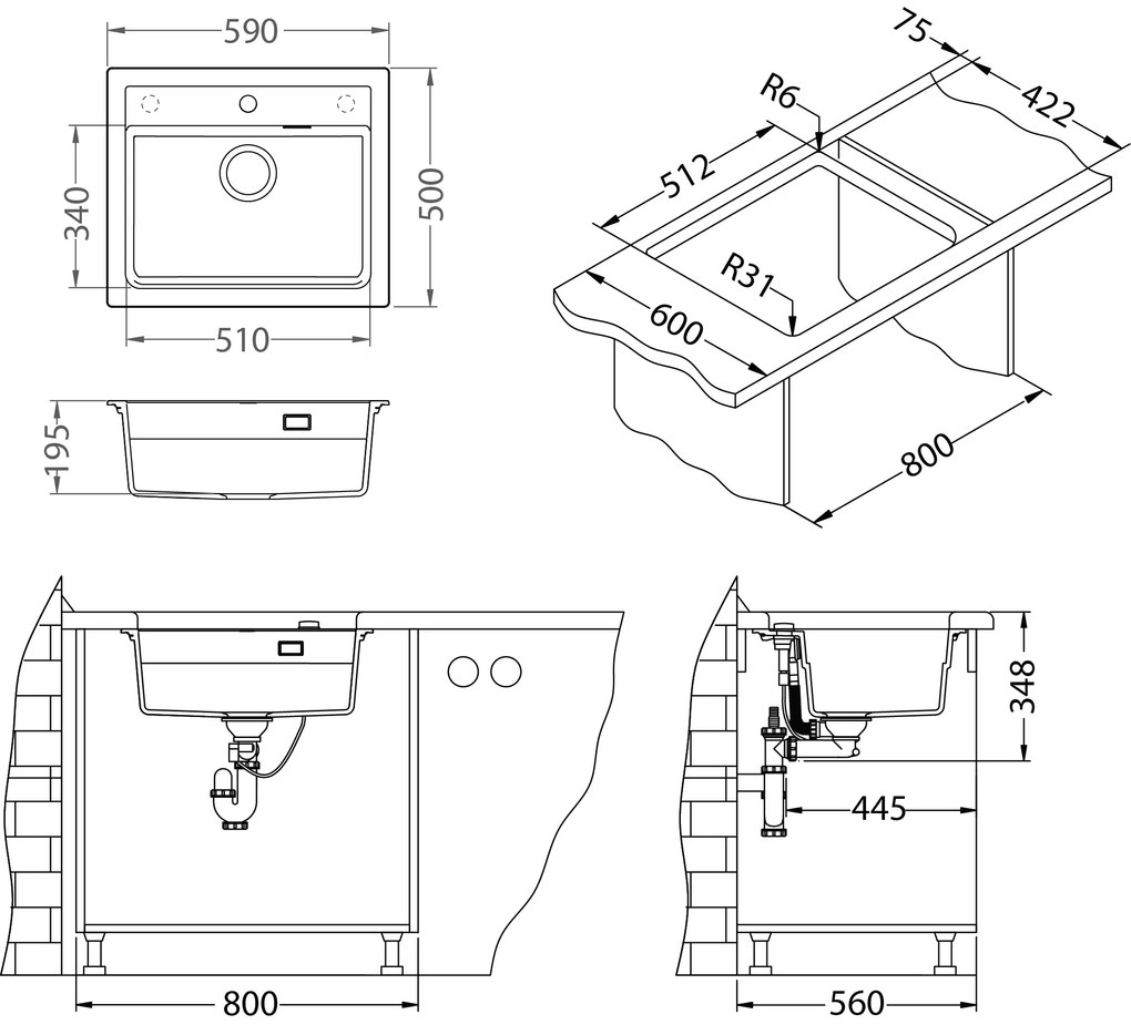ALVEUS CZ SET ALVEUS ATROX 30 / 91 BLACK ADDITION jednoduchý sifon + BATERIE PRIMROSE 91 _ Komplet