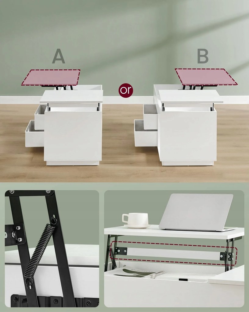 Konferenčný stolík Vasagle Uma s výsuvnou doskou 100 cm biely