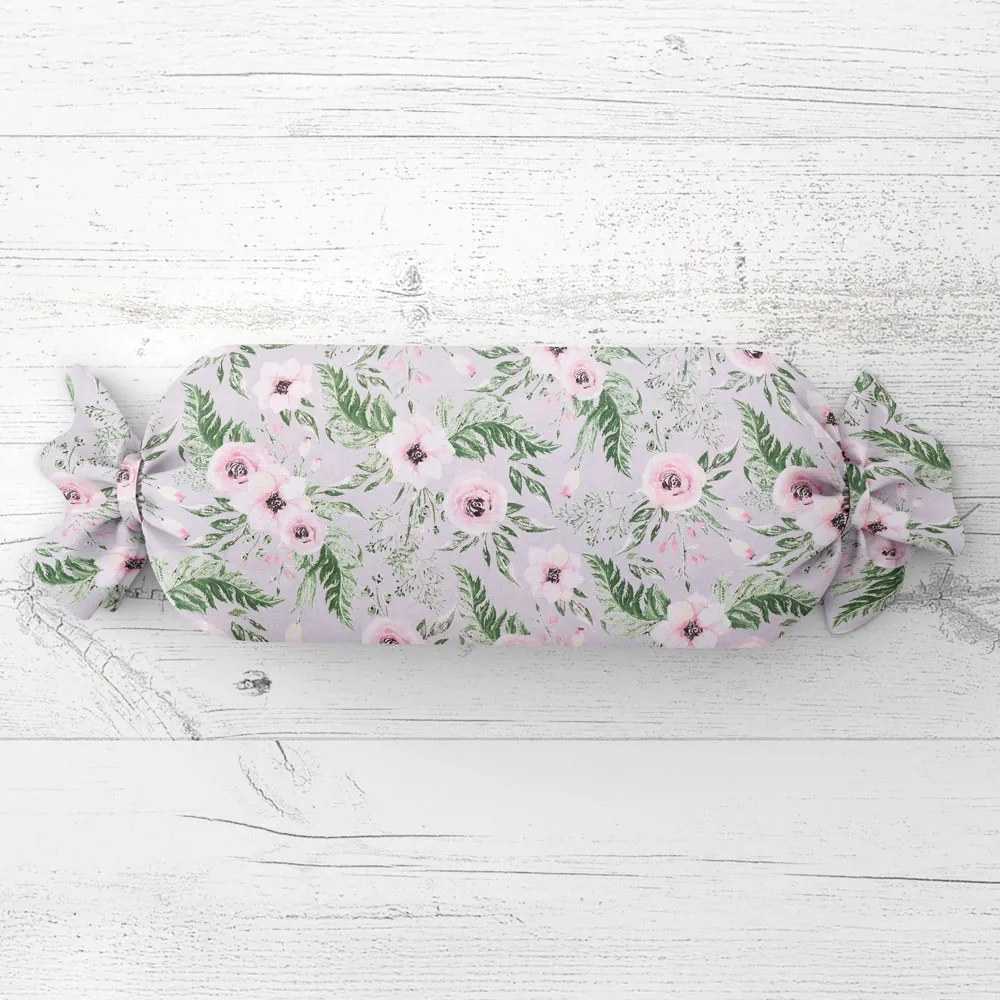Biante Vankúš valec bonbon Sandra SA-178 Kvitnúce ruže na sivom 15x80 cm
