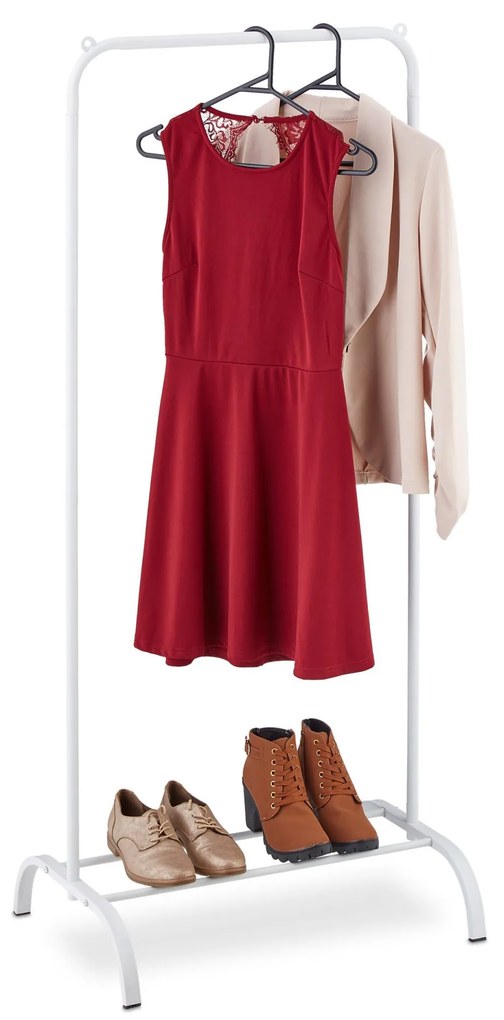 Kovový stojan na oblečenie RelaxDays RD39964 – biely, s policou na topánky, 144 cm