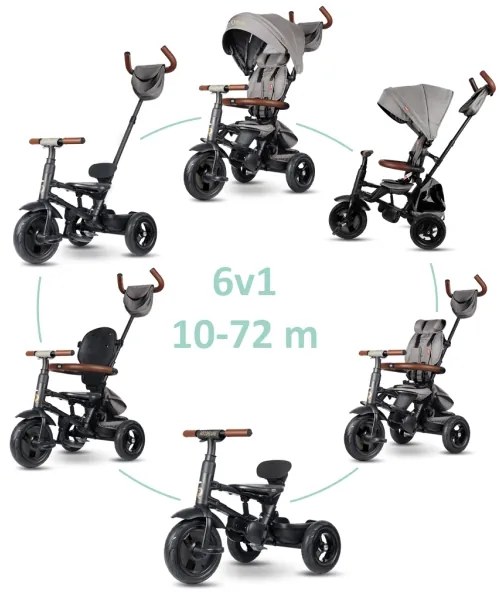 QPlay - Detská trojkolka 6v1 RITO DELUXE sivá