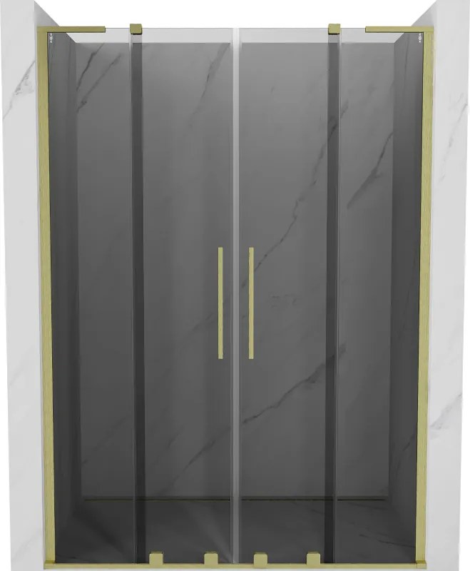 Mexen Velar L Duo, posuvné sprchové dvere do otvoru 150 cm, 8mm šedé sklo, zlatá matná, 871-150-003-42-55