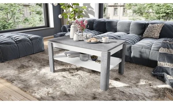 Rozkladací konferenčný stôl so zvíhacou doskou a poličkou ADEN šedá betón/biela