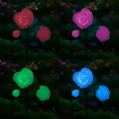 Solárna záhradná LED lampa Gardlov v podobe ruže - 3 kvety