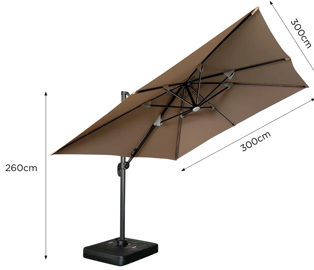 Záhradný slnečník Houseland Vexon s LED osvetlením 300x300 cm svetlohnedý