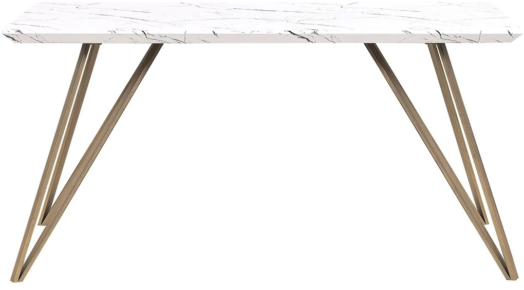 Jedálenský stôl s mramorovým efektom 150 x 80 cm biela/zlatá MOLDEN Beliani