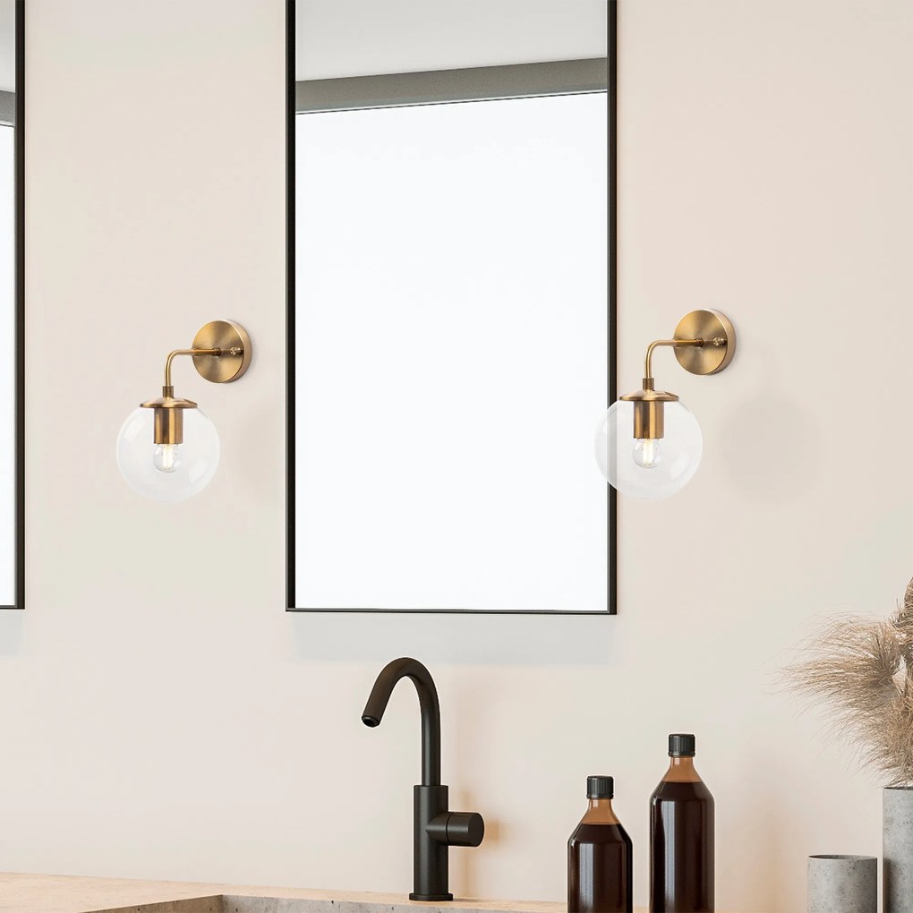 Nástenná lampa Viran retro zlatá/číre sklo