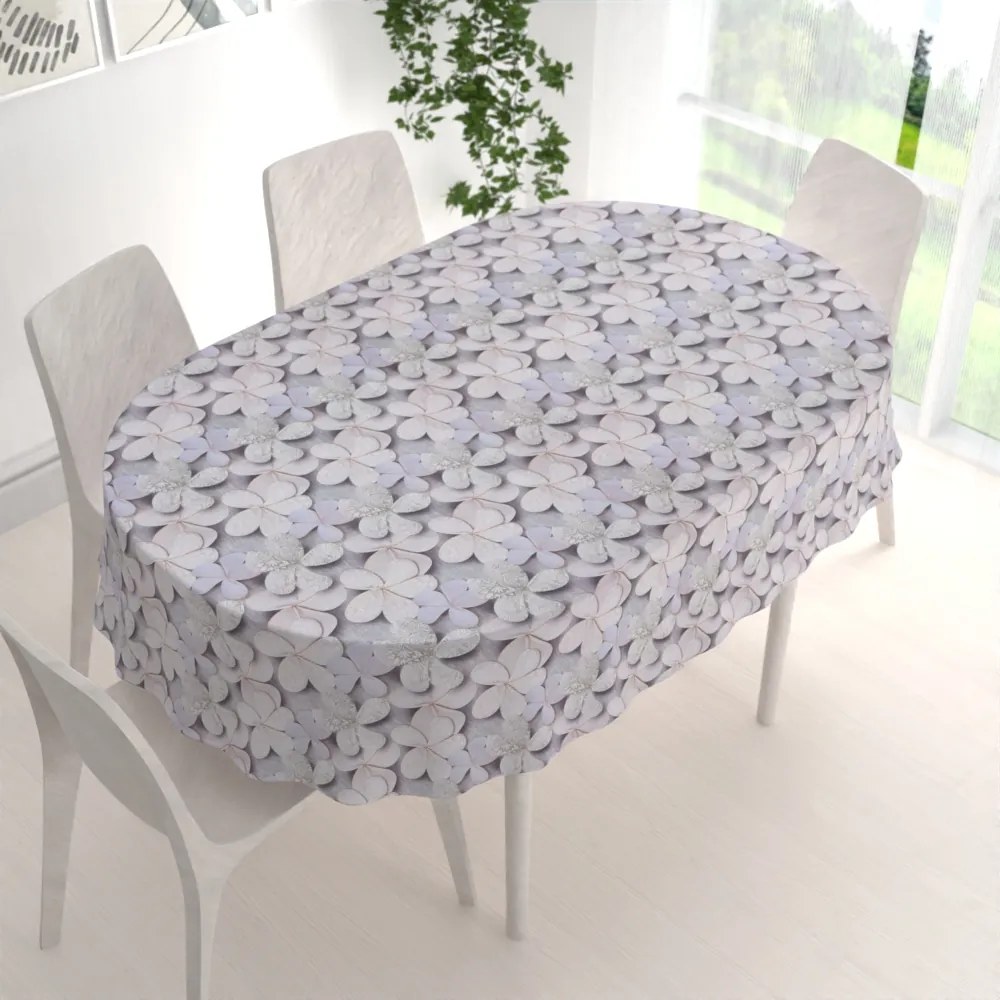 Biante Dekoračný oválny obrus PML-032 Designové kvety na sivom 140x200 cm