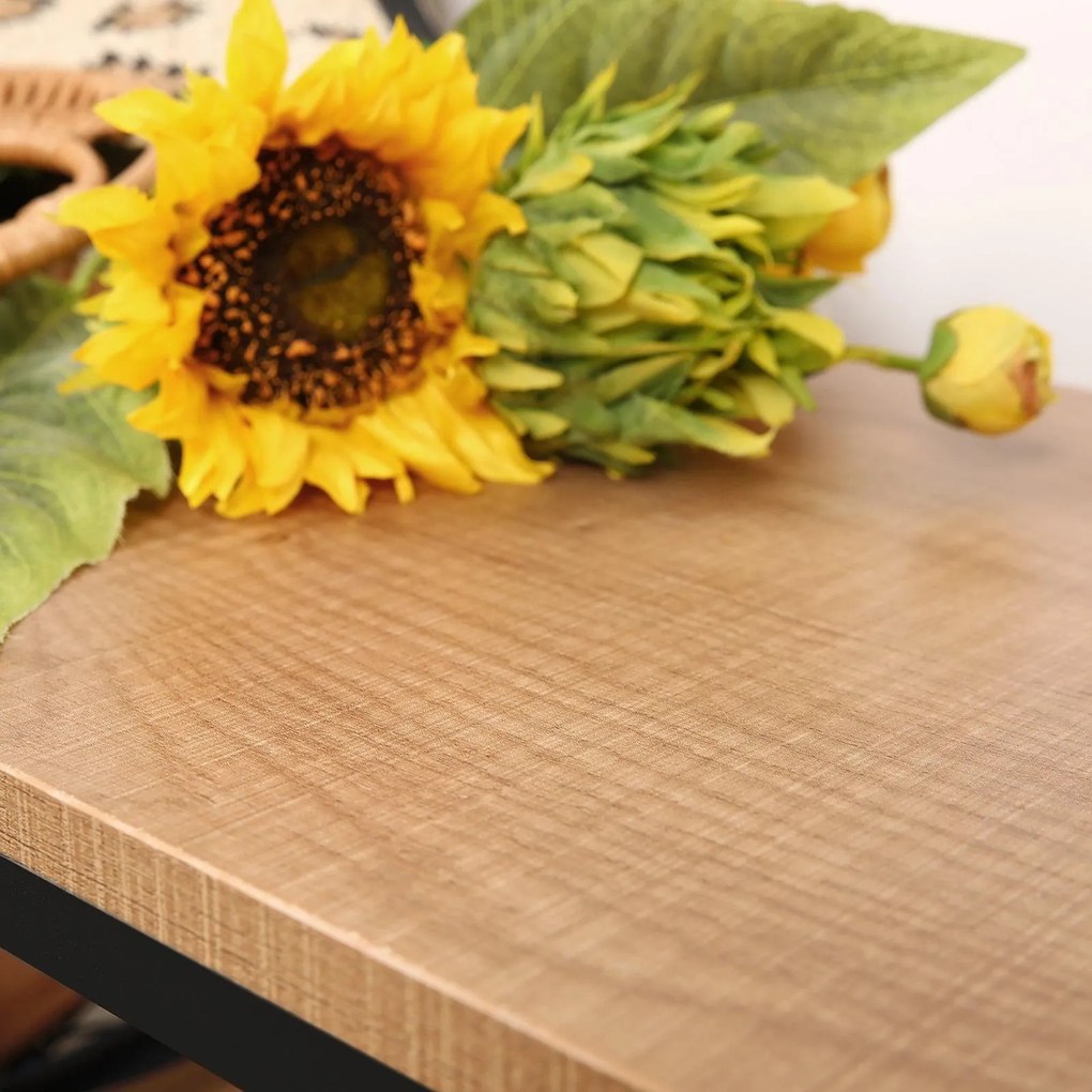 Lavička na topánky s 2 čiernymi sieťovanými policami, svetlá farba dreva